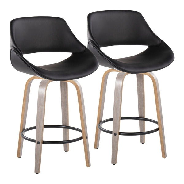 English Elm 26 Inch Swivel Counter Stools Set of 2 Faux Leather Bent Wood Mid-Century Kitchen B202P291077