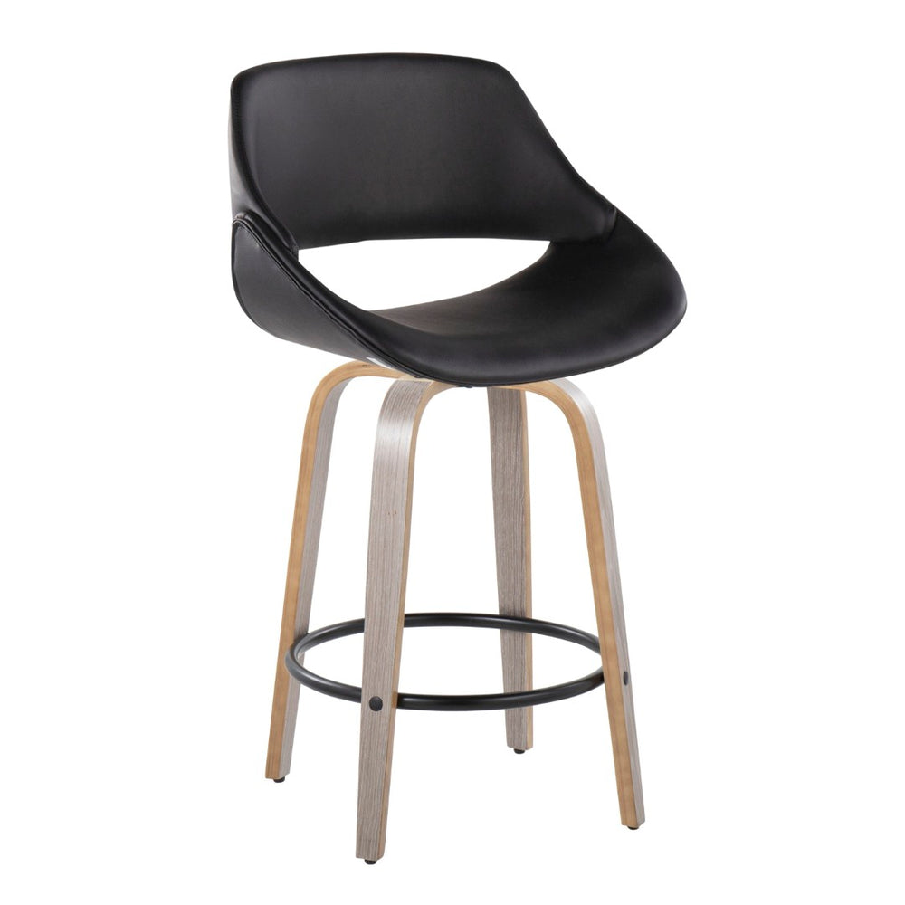 English Elm 26 Inch Swivel Counter Stools Set of 2 Faux Leather Bent Wood Mid-Century Kitchen B202P291077
