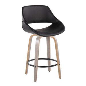 English Elm 26 Inch Swivel Counter Stools Set of 2 Faux Leather Bent Wood Mid-Century Kitchen B202P291077