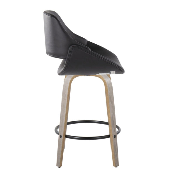 English Elm 26 Inch Swivel Counter Stools Set of 2 Faux Leather Bent Wood Mid-Century Kitchen B202P291077