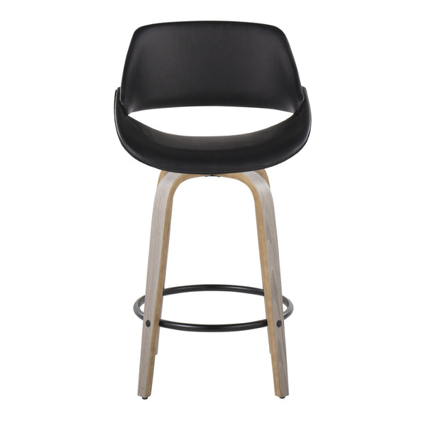 English Elm 26 Inch Swivel Counter Stools Set of 2 Faux Leather Bent Wood Mid-Century Kitchen B202P291077
