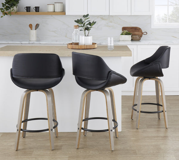 English Elm 26 Inch Swivel Counter Stools Set of 2 Faux Leather Bent Wood Mid-Century Kitchen B202P291077