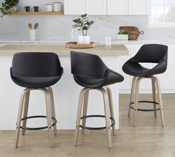English Elm 26 Inch Swivel Counter Stools Set of 2 Faux Leather Bent Wood Mid-Century Kitchen B202P291077