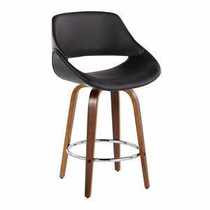 English Elm Mid-Century Modern Walnut Leg Counter Stools with Faux Leather Seats Set of 2 Round Chrome Footrest B202P291081