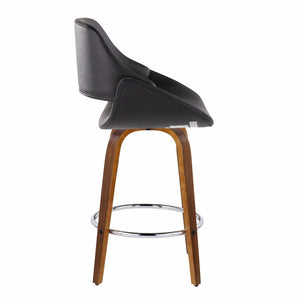 English Elm Mid-Century Modern Walnut Leg Counter Stools with Faux Leather Seats Set of 2 Round Chrome Footrest B202P291081