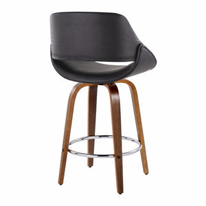 English Elm Mid-Century Modern Walnut Leg Counter Stools with Faux Leather Seats Set of 2 Round Chrome Footrest B202P291081