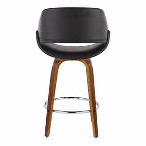 English Elm Mid-Century Modern Walnut Leg Counter Stools with Faux Leather Seats Set of 2 Round Chrome Footrest B202P291081
