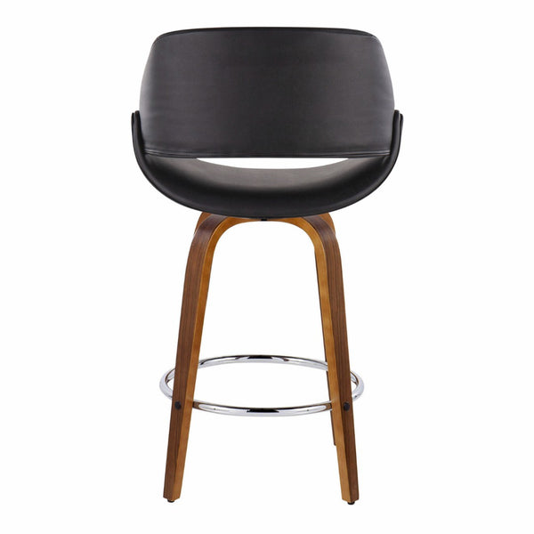 English Elm Mid-Century Modern Walnut Leg Counter Stools with Faux Leather Seats Set of 2 Round Chrome Footrest B202P291081