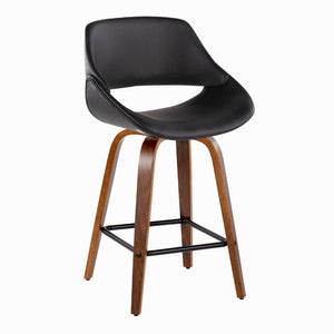 English Elm Mid-Century Modern Walnut Leg Counter Stools with Faux Leather Seats Set of 2 Square Black Footrest B202P291083