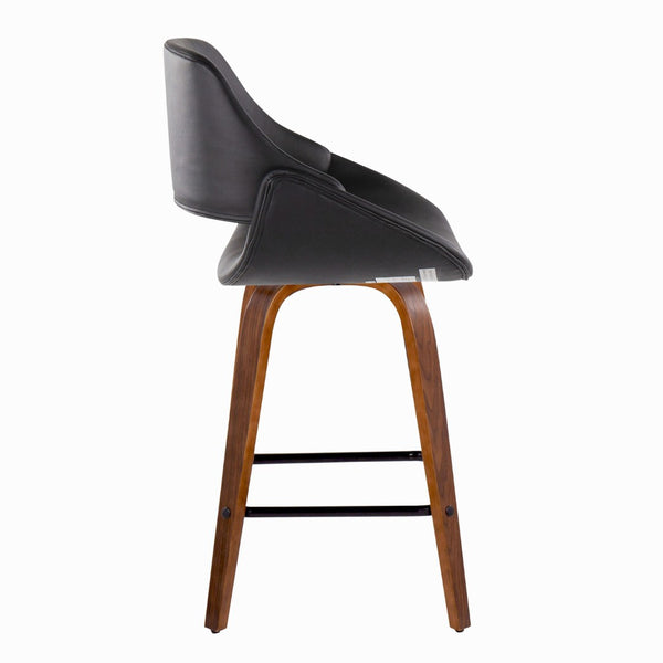 English Elm Mid-Century Modern Walnut Leg Counter Stools with Faux Leather Seats Set of 2 Square Black Footrest B202P291083