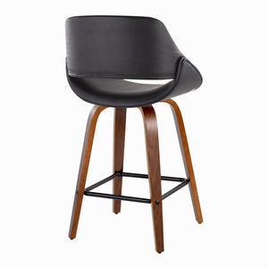 English Elm Mid-Century Modern Walnut Leg Counter Stools with Faux Leather Seats Set of 2 Square Black Footrest B202P291083