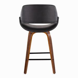 English Elm Mid-Century Modern Walnut Leg Counter Stools with Faux Leather Seats Set of 2 Square Black Footrest B202P291083