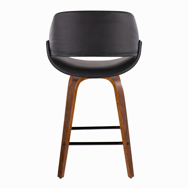 English Elm Mid-Century Modern Walnut Leg Counter Stools with Faux Leather Seats Set of 2 Square Black Footrest B202P291083