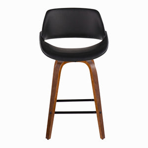 English Elm Mid-Century Modern Walnut Leg Counter Stools with Faux Leather Seats Set of 2 Square Black Footrest B202P291083