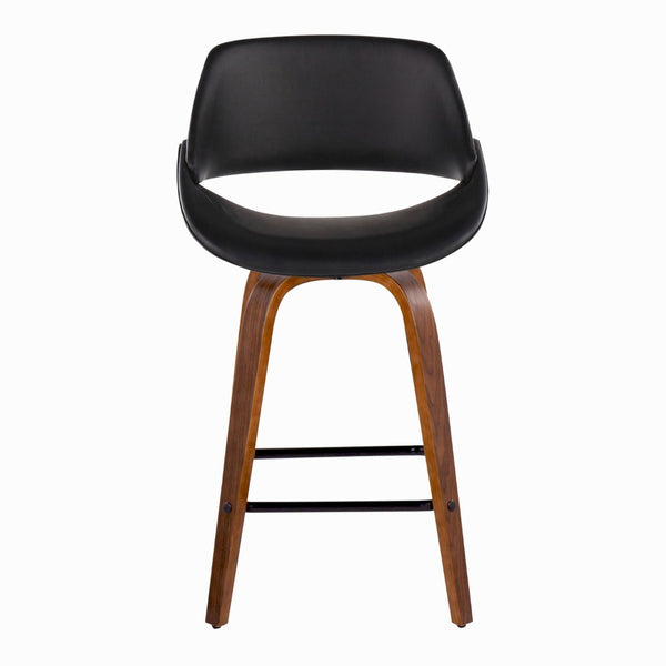 English Elm Mid-Century Modern Walnut Leg Counter Stools with Faux Leather Seats Set of 2 Square Black Footrest B202P291083