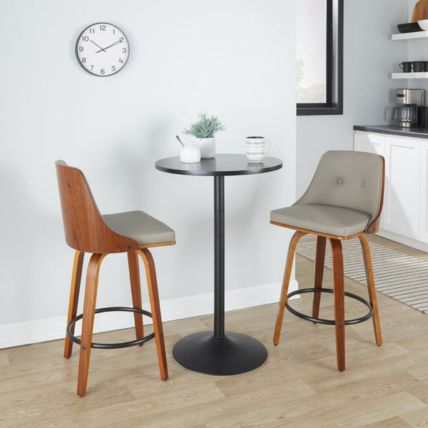English Elm 26 Inch Mid-Century Swivel Counterstools Walnut Bentwood Faux Leather Seats Set of 2 B202P291085