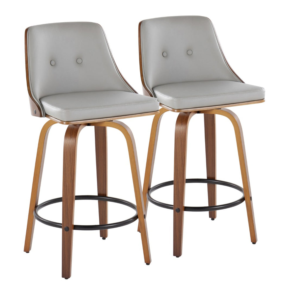 English Elm 26 Inch Mid-Century Swivel Counterstools Walnut Bentwood Faux Leather Seats Set of 2 B202P291085