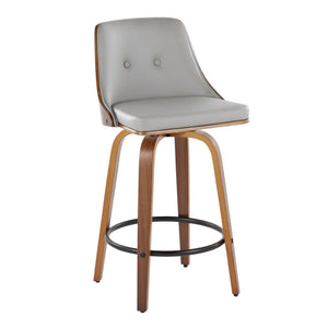 English Elm 26 Inch Mid-Century Swivel Counterstools Walnut Bentwood Faux Leather Seats Set of 2 B202P291085