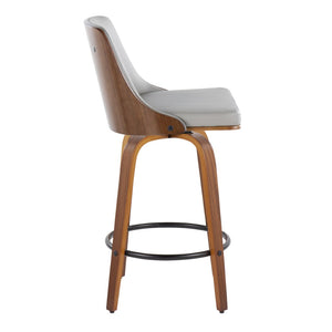 English Elm 26 Inch Mid-Century Swivel Counterstools Walnut Bentwood Faux Leather Seats Set of 2 B202P291085