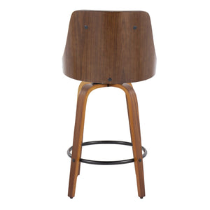 English Elm 26 Inch Mid-Century Swivel Counterstools Walnut Bentwood Faux Leather Seats Set of 2 B202P291085