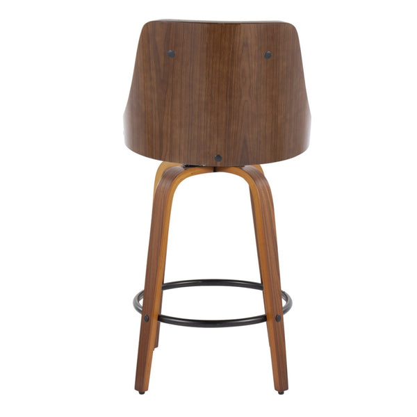 English Elm 26 Inch Mid-Century Swivel Counterstools Walnut Bentwood Faux Leather Seats Set of 2 B202P291085