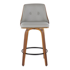 English Elm 26 Inch Mid-Century Swivel Counterstools Walnut Bentwood Faux Leather Seats Set of 2 B202P291085