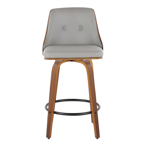 English Elm 26 Inch Mid-Century Swivel Counterstools Walnut Bentwood Faux Leather Seats Set of 2 B202P291085