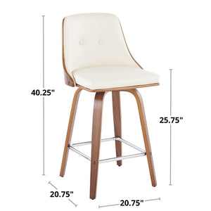 English Elm 26 Inch Mid-Century Swivel Counterstools Walnut Bentwood Faux Leather Seats Set of 2 B202P291085