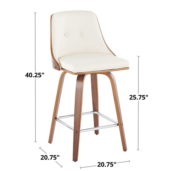 English Elm 26 Inch Mid-Century Swivel Counterstools Walnut Bentwood Faux Leather Seats Set of 2 B202P291085