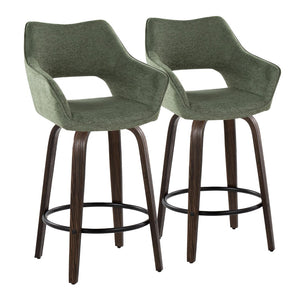 English Elm 26" Swivel Bentwood Counter Stools with Green Fabric Seats and Walnut Finish Set of 2 B202P291092