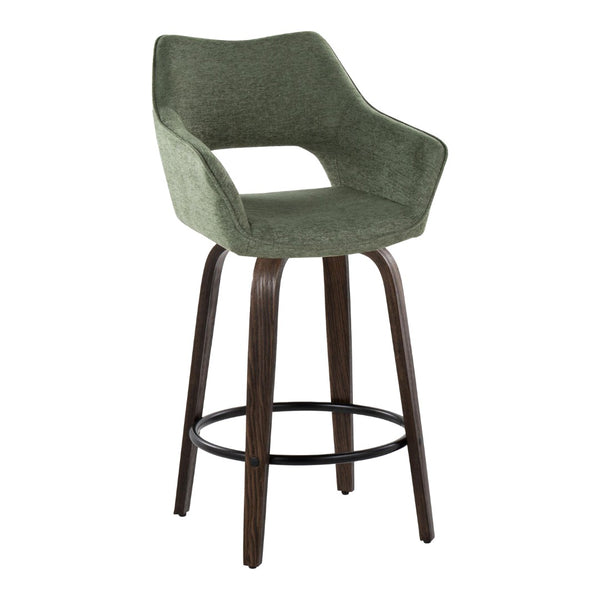 English Elm 26" Swivel Bentwood Counter Stools with Green Fabric Seats and Walnut Finish Set of 2 B202P291092