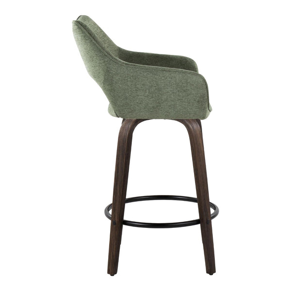English Elm 26" Swivel Bentwood Counter Stools with Green Fabric Seats and Walnut Finish Set of 2 B202P291092