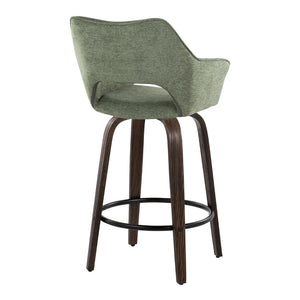 English Elm 26" Swivel Bentwood Counter Stools with Green Fabric Seats and Walnut Finish Set of 2 B202P291092