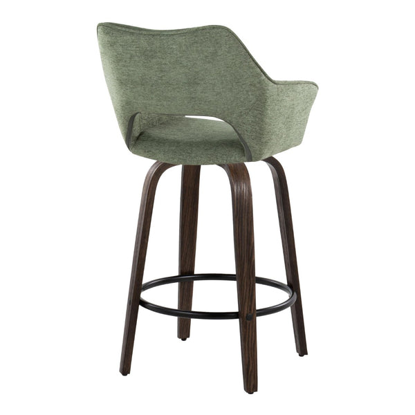 English Elm 26" Swivel Bentwood Counter Stools with Green Fabric Seats and Walnut Finish Set of 2 B202P291092