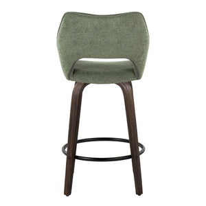 English Elm 26" Swivel Bentwood Counter Stools with Green Fabric Seats and Walnut Finish Set of 2 B202P291092