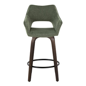 English Elm 26" Swivel Bentwood Counter Stools with Green Fabric Seats and Walnut Finish Set of 2 B202P291092