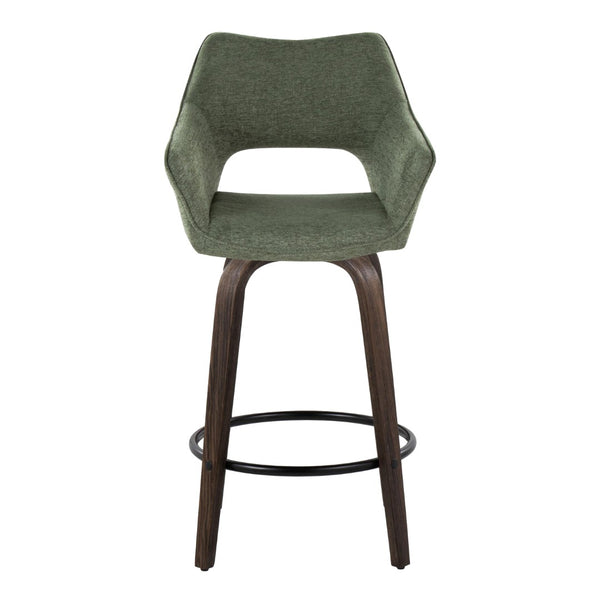 English Elm 26" Swivel Bentwood Counter Stools with Green Fabric Seats and Walnut Finish Set of 2 B202P291092