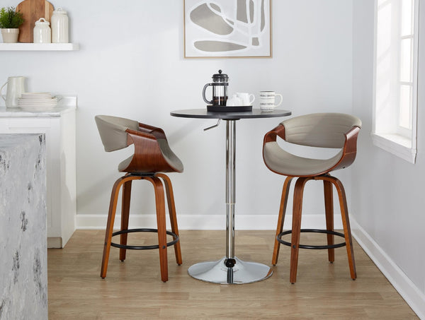 English Elm 26 Inch Mid Century Swivel Counter Stools Walnut Bent Wood Faux Leather Set of 2 B202P291099