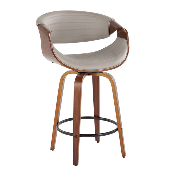 English Elm 26 Inch Mid Century Swivel Counter Stools Walnut Bent Wood Faux Leather Set of 2 B202P291099