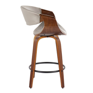 English Elm 26 Inch Mid Century Swivel Counter Stools Walnut Bent Wood Faux Leather Set of 2 B202P291099