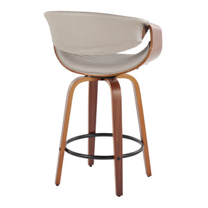 English Elm 26 Inch Mid Century Swivel Counter Stools Walnut Bent Wood Faux Leather Set of 2 B202P291099