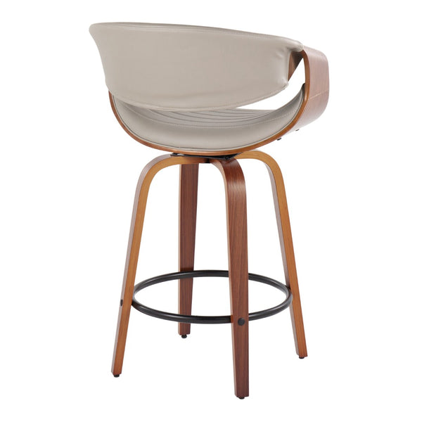 English Elm 26 Inch Mid Century Swivel Counter Stools Walnut Bent Wood Faux Leather Set of 2 B202P291099