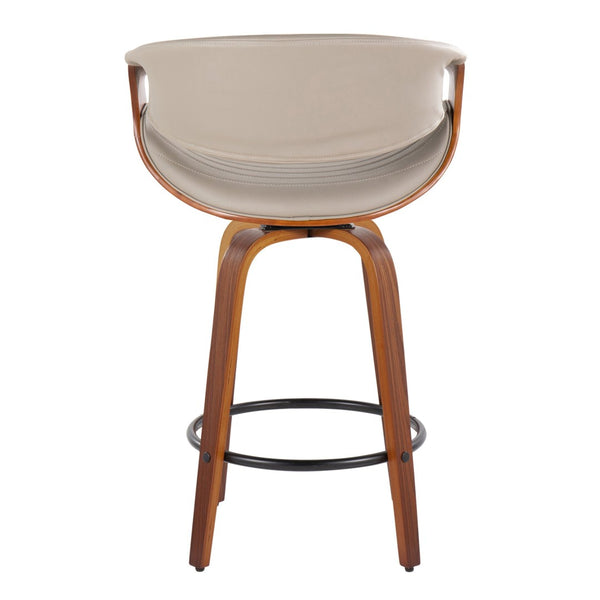 English Elm 26 Inch Mid Century Swivel Counter Stools Walnut Bent Wood Faux Leather Set of 2 B202P291099
