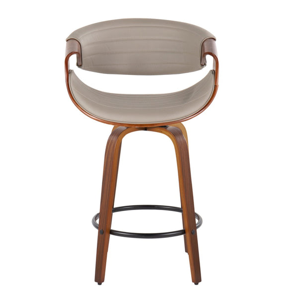 English Elm 26 Inch Mid Century Swivel Counter Stools Walnut Bent Wood Faux Leather Set of 2 B202P291099