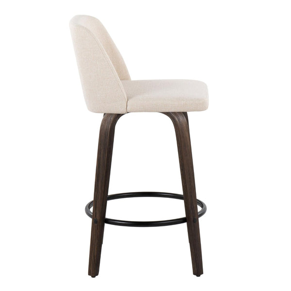 English Elm 26" Mid-century Swivel Counterstools Walnut Frame Cream Fabric Kitchen Island Set of 2 B202P291101