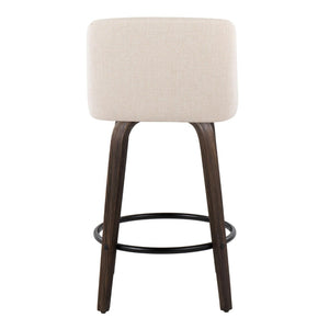 English Elm 26" Mid-century Swivel Counterstools Walnut Frame Cream Fabric Kitchen Island Set of 2 B202P291101