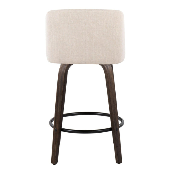 English Elm 26" Mid-century Swivel Counterstools Walnut Frame Cream Fabric Kitchen Island Set of 2 B202P291101