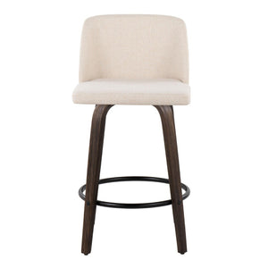 English Elm 26" Mid-century Swivel Counterstools Walnut Frame Cream Fabric Kitchen Island Set of 2 B202P291101