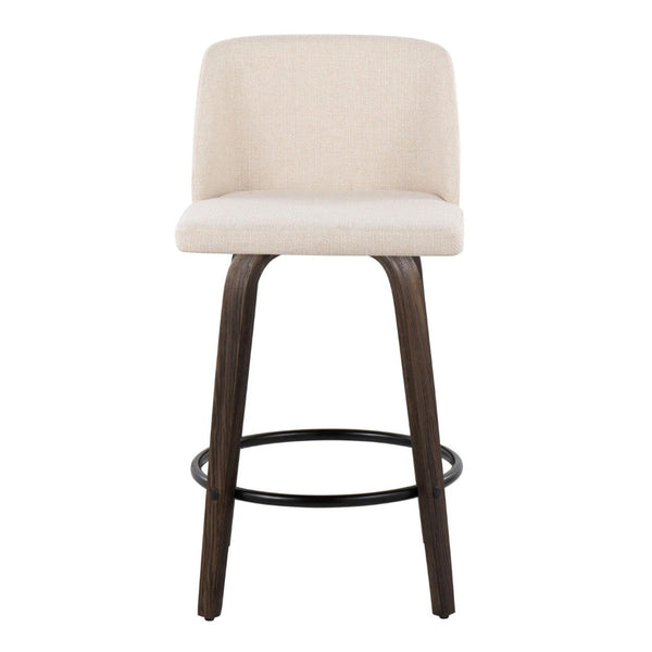 English Elm 26" Mid-century Swivel Counterstools Walnut Frame Cream Fabric Kitchen Island Set of 2 B202P291101