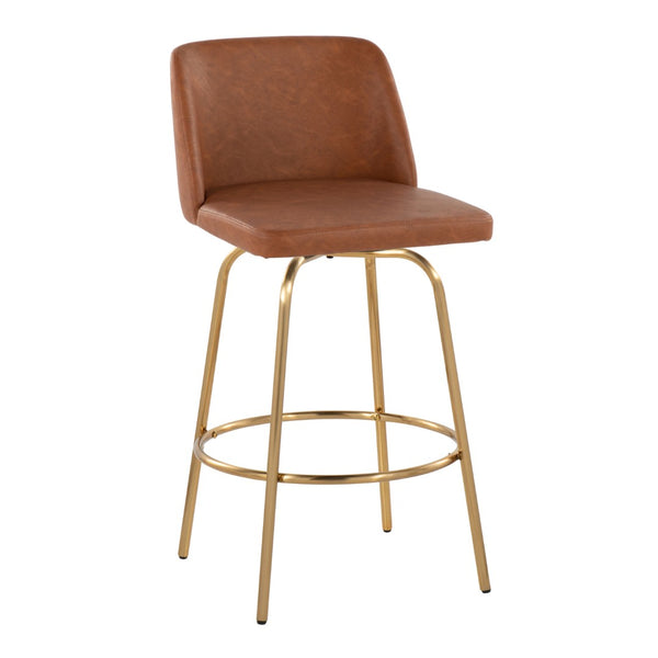 English Elm 26" Glam Swivel Counterstools Faux Leather Seat Gold Base Kitchen Island Set of 2 B202P291103